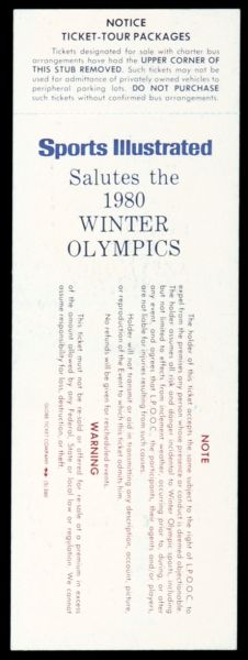1980 Winter Olympics Ticket Miracle On Ice